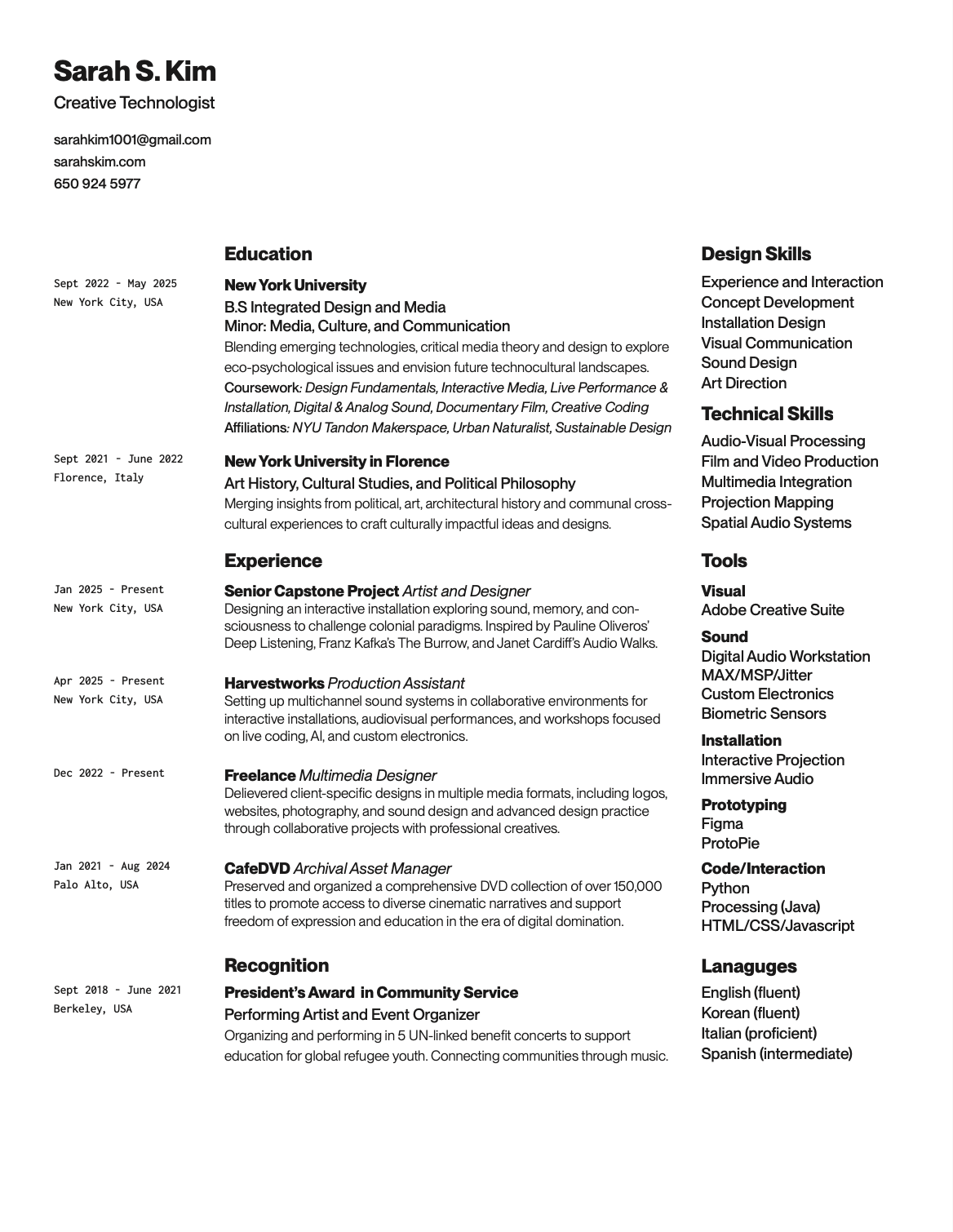Sarah Kim Resume